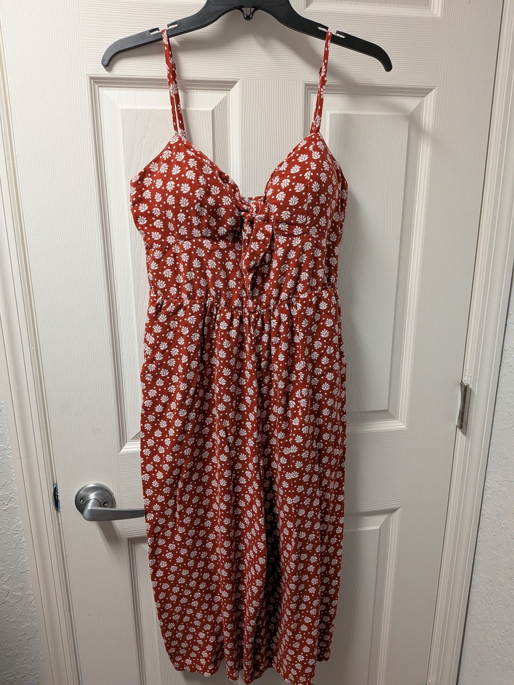 Rust Floral Tie-Front Capri Leg Jumpsuit